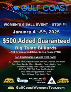 Gulf Coast Women’s Regional Billiards 2025 Tour Stop #1